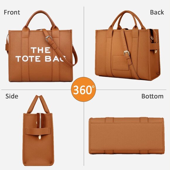 Women Pu-brown Personalized Canvas Tote Bag with Zipper Mini Top-Handle - Picture 6 of 6